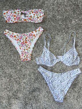 Floral Mixed Bikini Sets - White Multicolor